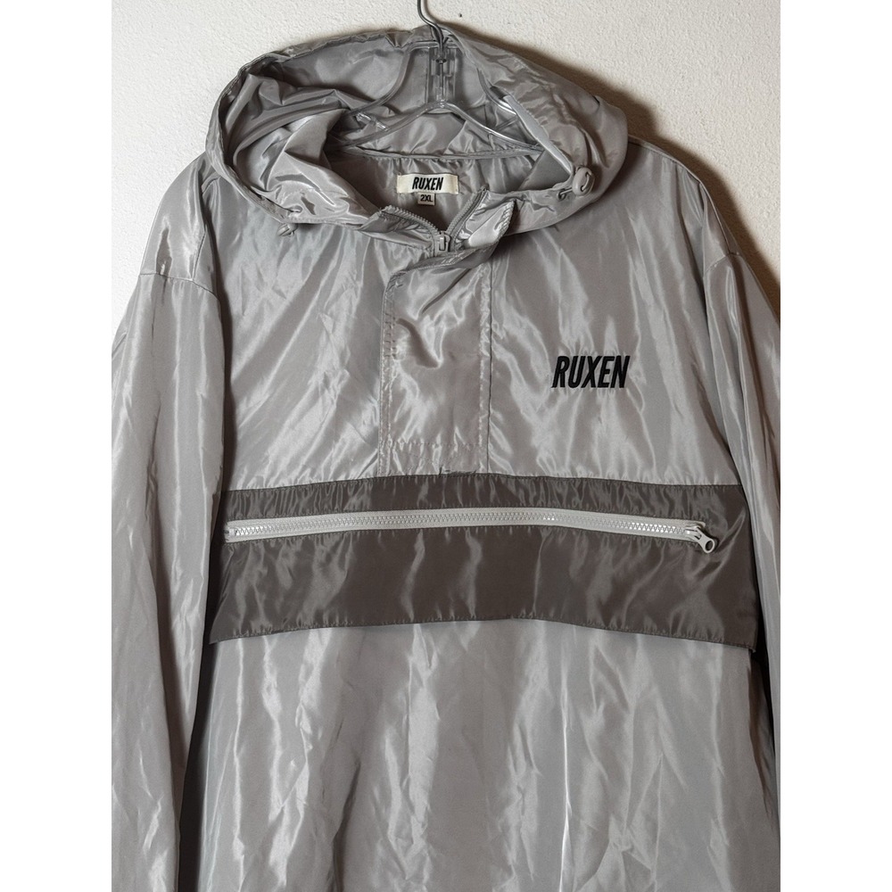 RUXEN Windbreaker Jacket Mens 2XL Gray Pullover Hooded Packable Lightweight